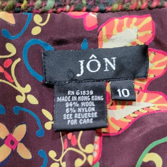 Floral Plaid Wool Blend Women's Blazer Size10 Fringe Classic Jacket - Picture 14 of 15